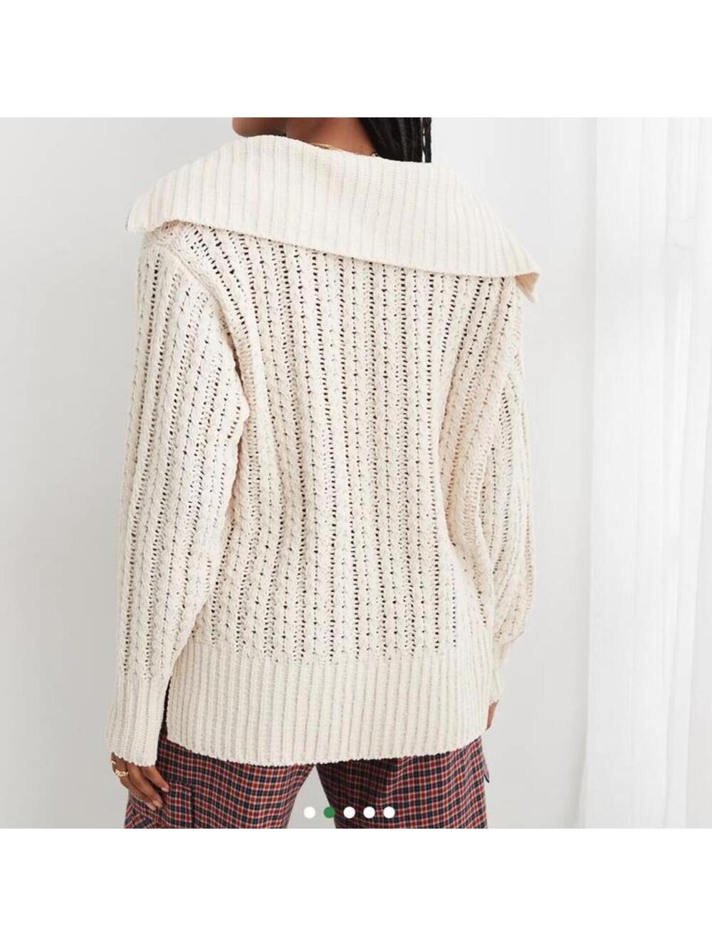 Aerie Cable Car Quarter Zip Chunky Sweater In Toasted Coconut Cream Women’s XS - Picture 12 of 15
